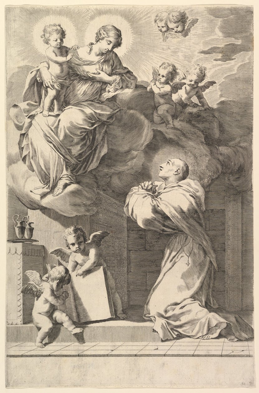 Szent Bernát a Szűz és a Gyermek előtt térdel, 1640. alkotó: Claude Mellan