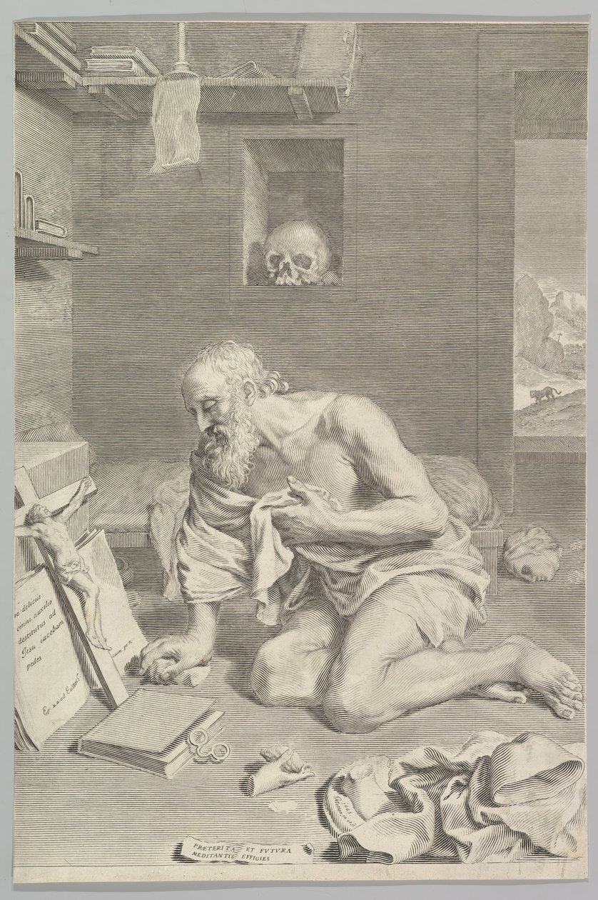 A cellájában imádkozó Szent Jeromos Szent Jeromos bűnbánó, 1665. alkotó: Claude Mellan