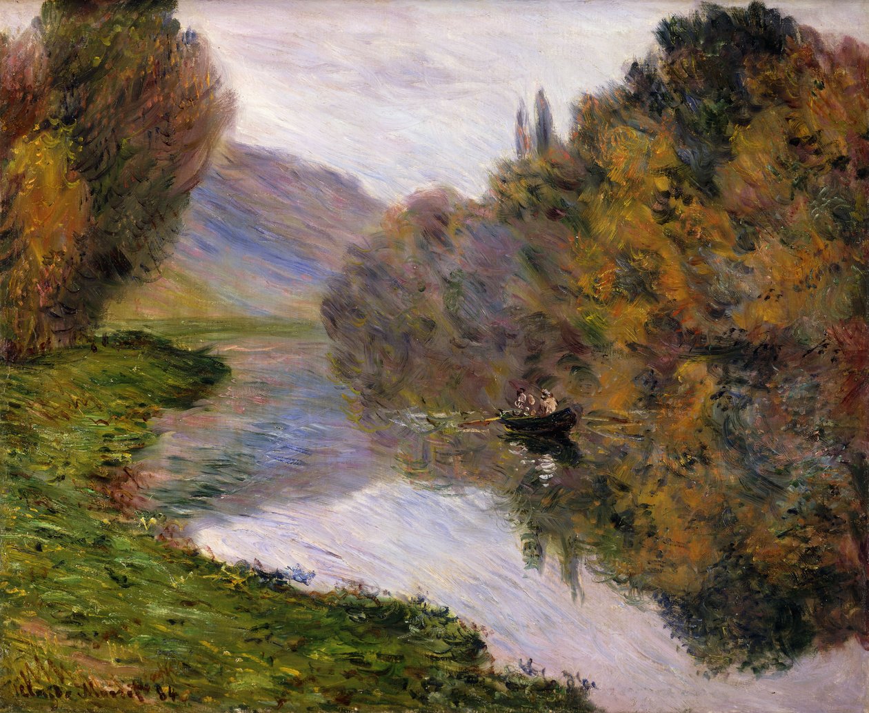 Hajó a Szajnán Jeufosse közelében, alkotó: Claude Monet