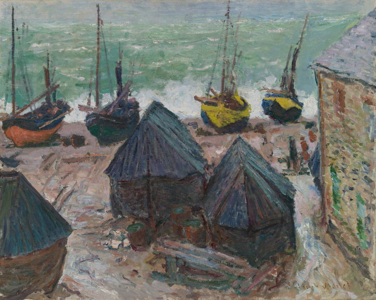 Hajók a tengerparton Étretatnál alkotó: Claude Monet