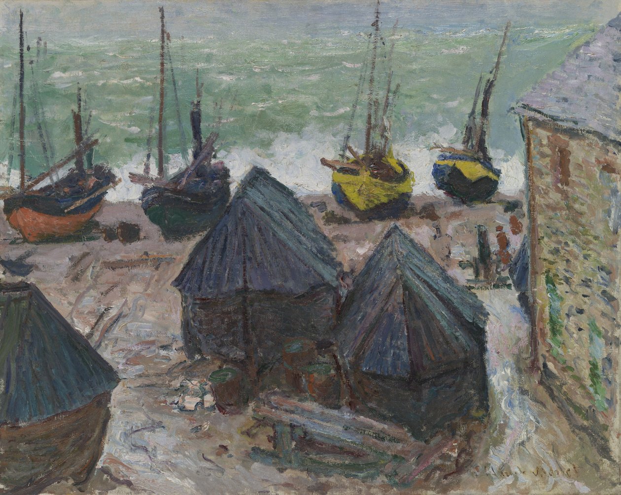 Hajók a tengerparton Étretatnál alkotó: Claude Monet