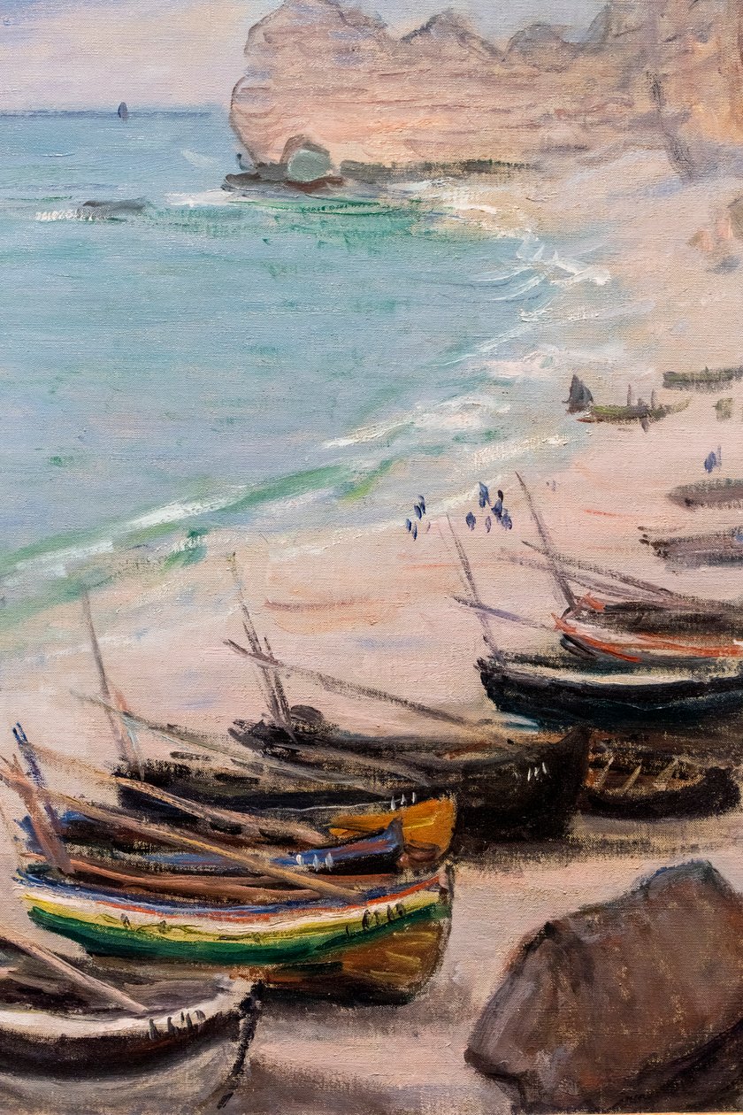 Csónakok a strandon Etretat-ban, részletek alkotó: Claude Monet
