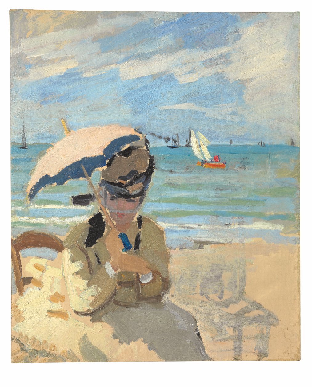 Camille a tengerparton ül Trouville-ben alkotó: Claude Monet