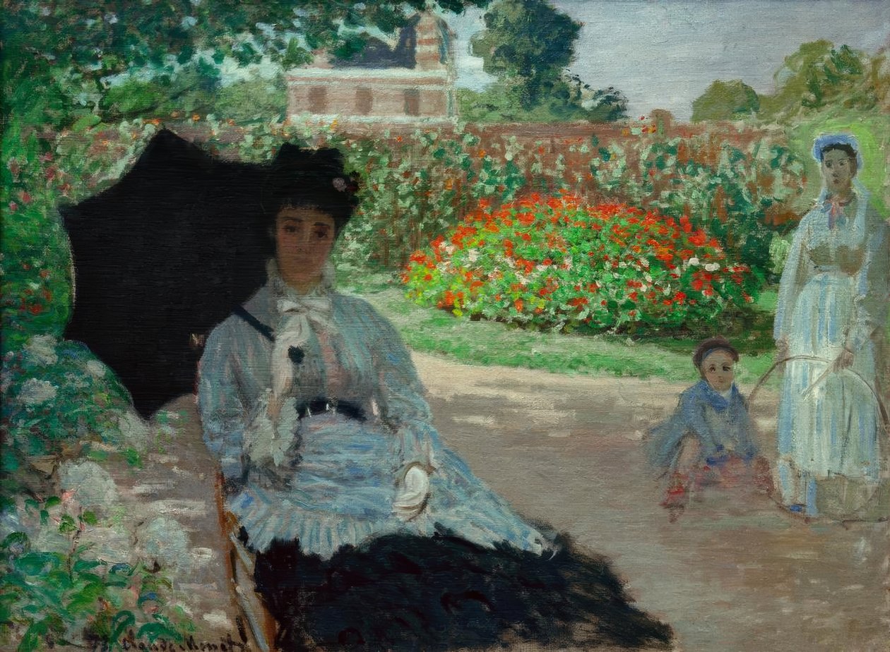 Camille a kertben Jeannel és a szobalányával alkotó: Claude Monet