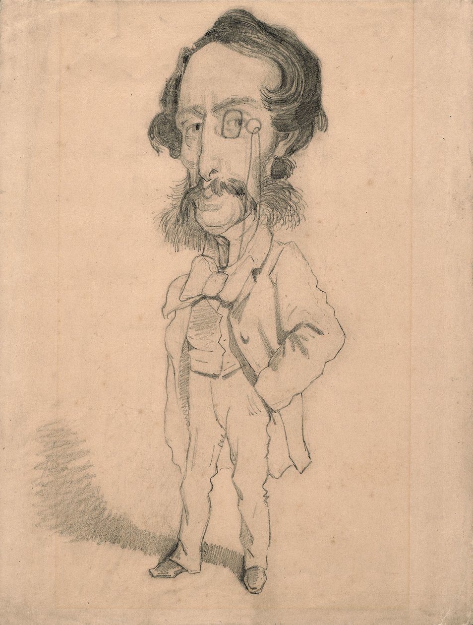 Mario Uchard karikatúrája, 1858 körül (grafit törlési árnyalatokkal, sárgásbarna szövésű papíron) alkotó: Claude Monet