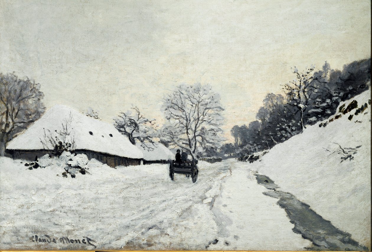 Kocsi, út hó alatt Honfleurben (Olaj, vászon alkotó: Claude Monet