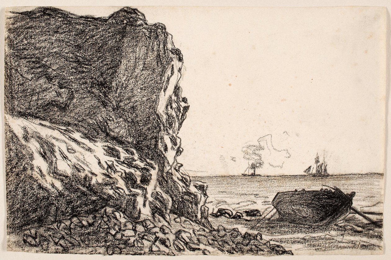 Cliffs and Sea, Sainte-Adresse, c.1864 (black chalk on ivory laid paper) alkotó: Claude Monet