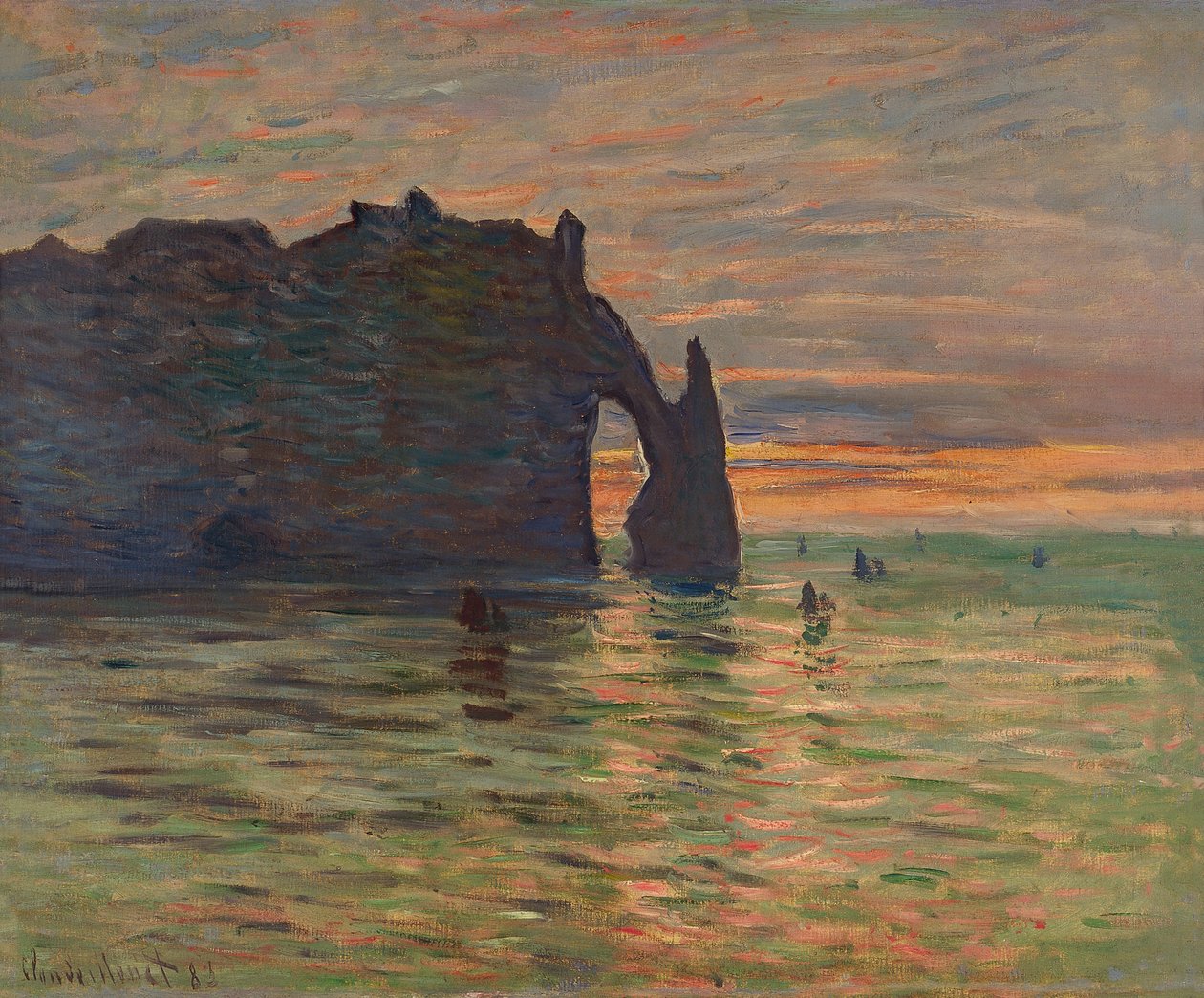 Naplemente Etretatban alkotó: Claude Monet