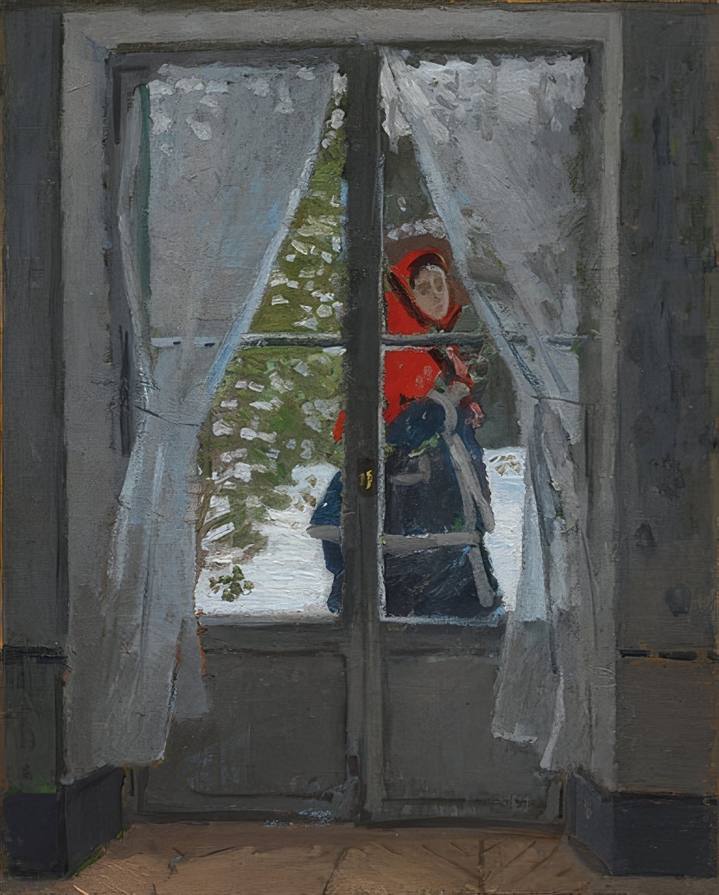 A piros fejkendő (La capeline rouge). 1868-73 körül alkotó: Claude Monet