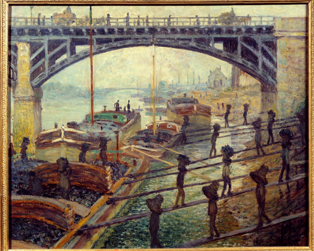 Debardeurs szénkirakodók árukat raknak ki a Szajna-parti nyaralókból. Claude Monet festménye (1840-1926) 1875 V. 0,53x0,64 m Párizs, Muse d
