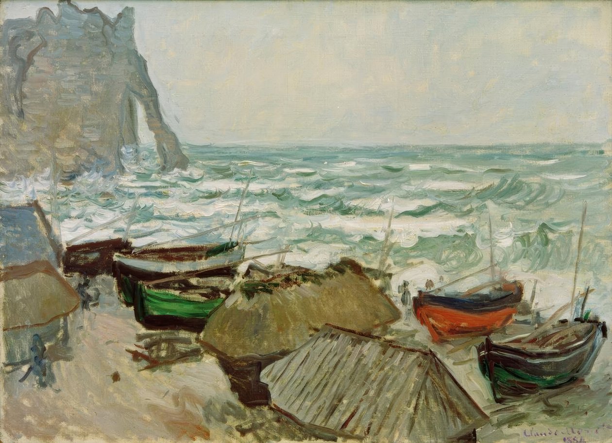 Halászhajók Etretat tengerpartján alkotó: Claude Monet