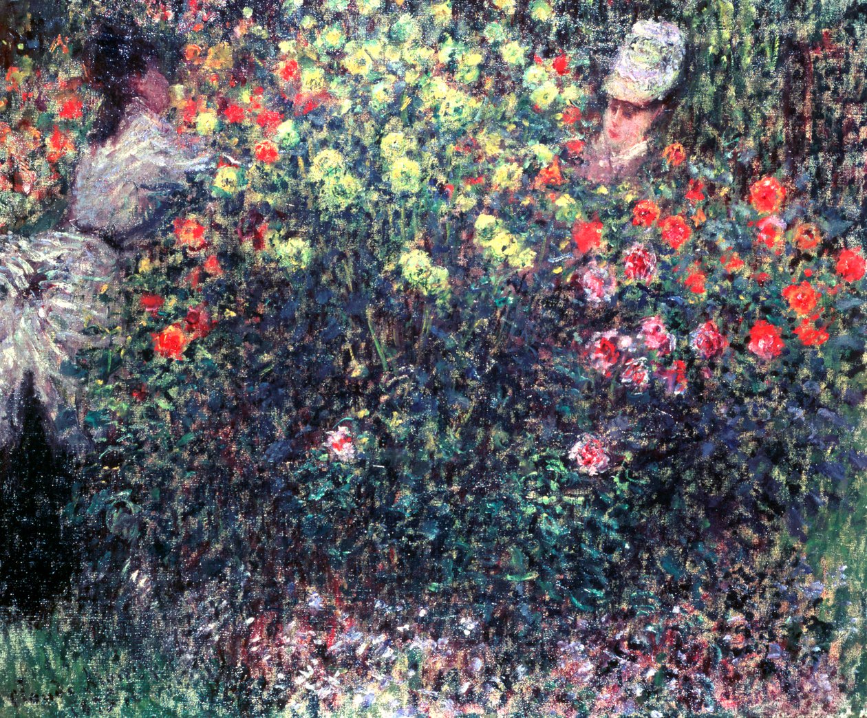 Lányok dáliák tömör tömegében, 1875 alkotó: Claude Monet