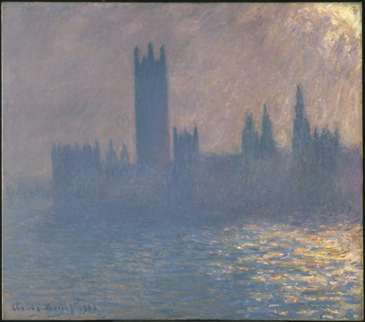 Parlament házai, napfényhatású parlament, napfényhatás, 1903 alkotó: Claude Monet