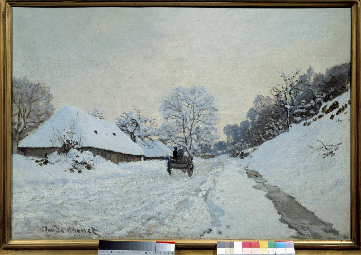 A szekér, út a hó alatt Honfleurben 1867-ben Claude Monet (1840-1926) festménye. 1867. Mérete 0,65x0,92 m. Párizs, Musee d