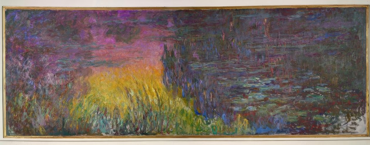 A tavirózsa tavacska fűz nélkül, lenyugvó nap alkotó: Claude Monet