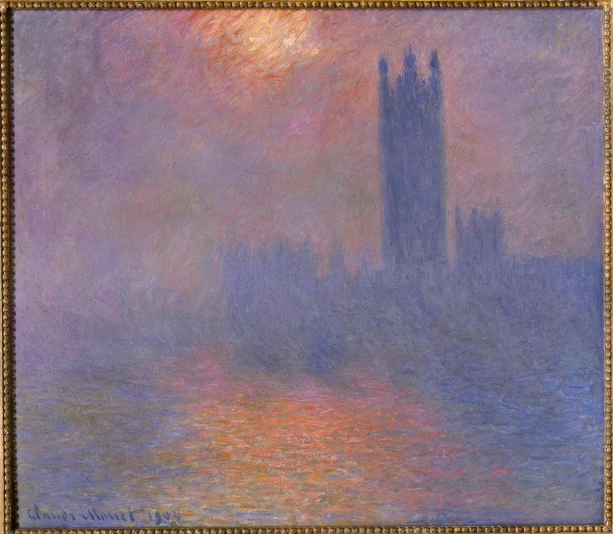 London, Parlament, Lyuk a napon a ködben alkotó: Claude Monet