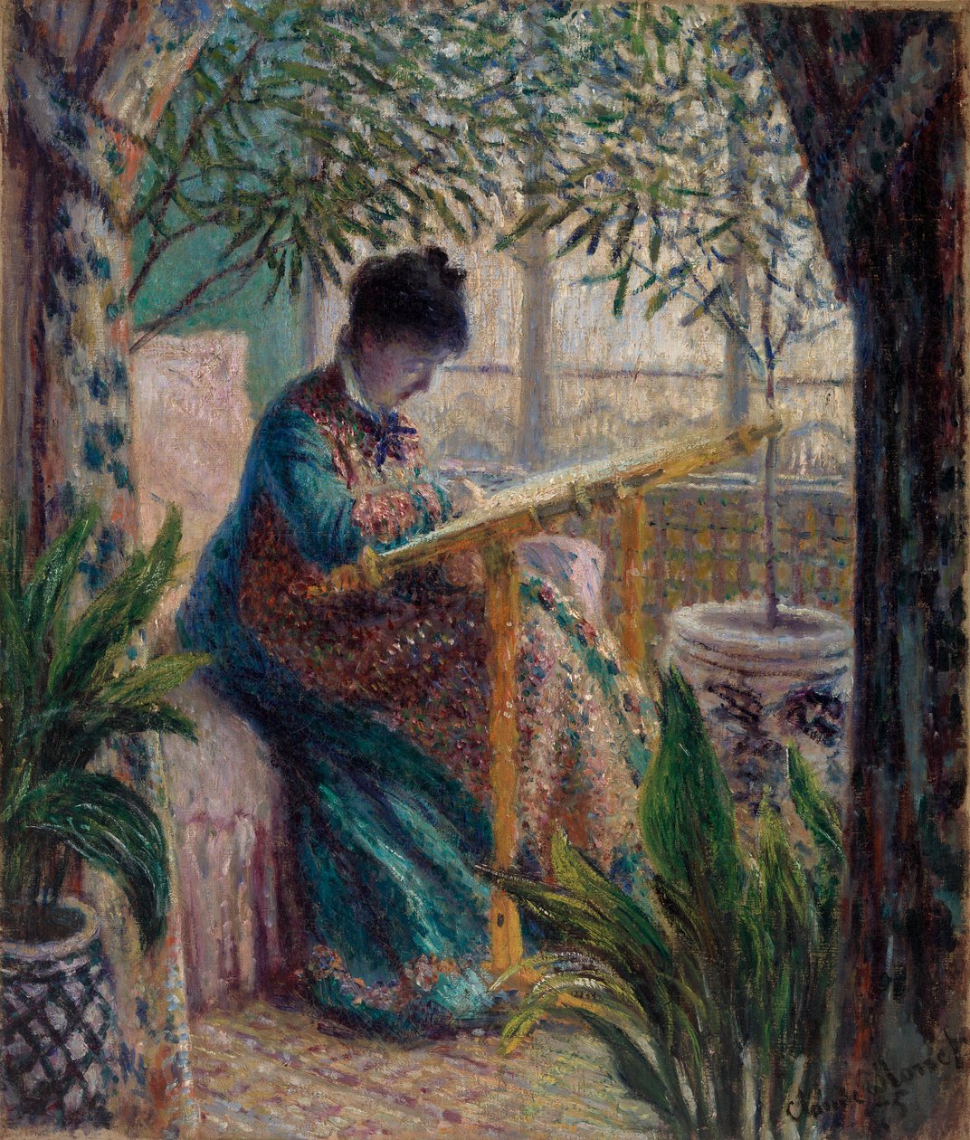 Madame Monet hímzés (Camille a kézművességnél) alkotó: Claude Monet