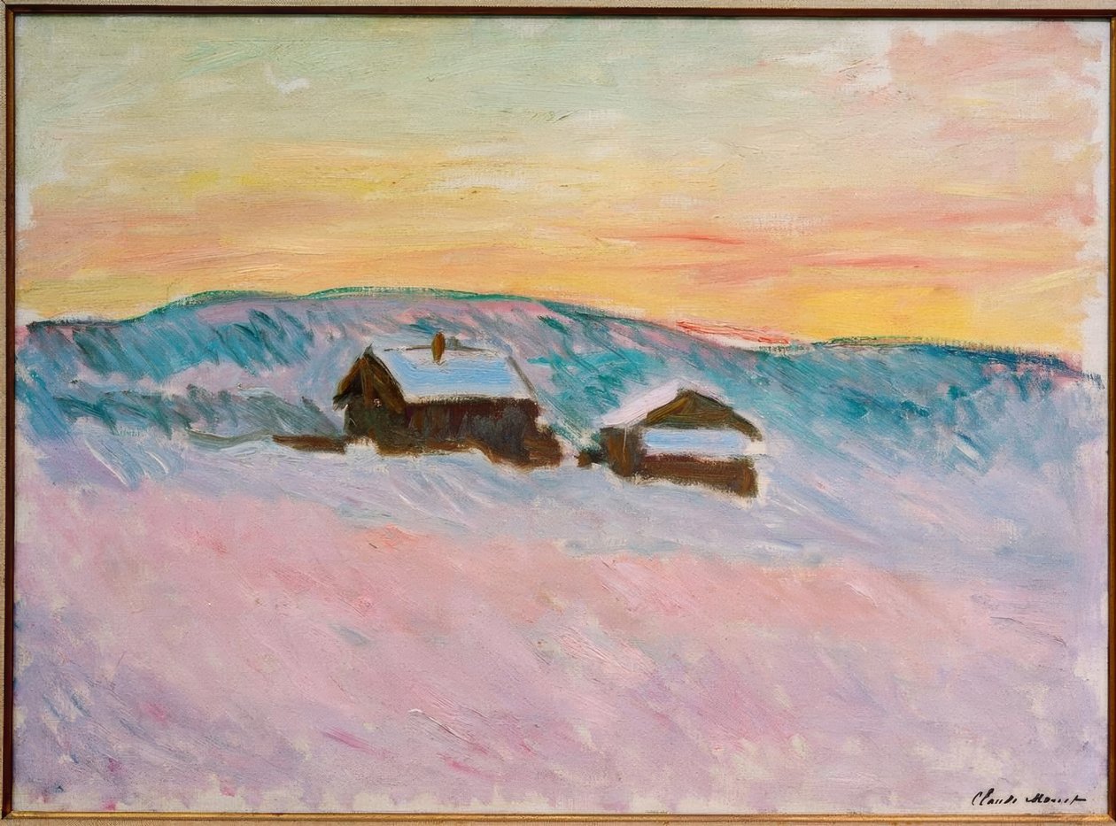 Norvég táj, kék házak alkotó: Claude Monet