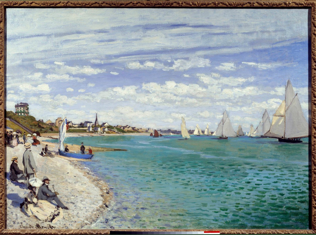Regates a Sainte Address Sainte-Adresse strandon, Szajna tengeri partján. Claude Monet festménye (1840-1926) 1867 V. 0,99x0,72 m New York, Metropolitan Múzeum alkotó: Claude Monet