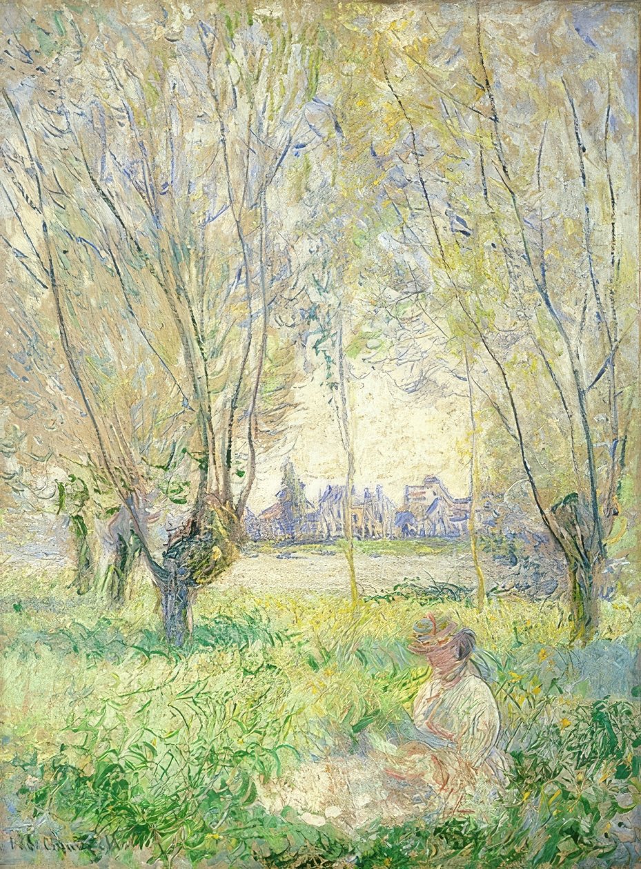 Ülő nő fűzfák között. 1880 alkotó: Claude Monet
