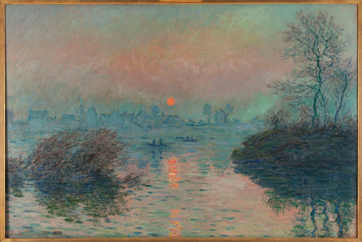 Naplemente a Szajna felett Lavacourtban, téli hangulat alkotó: Claude Monet