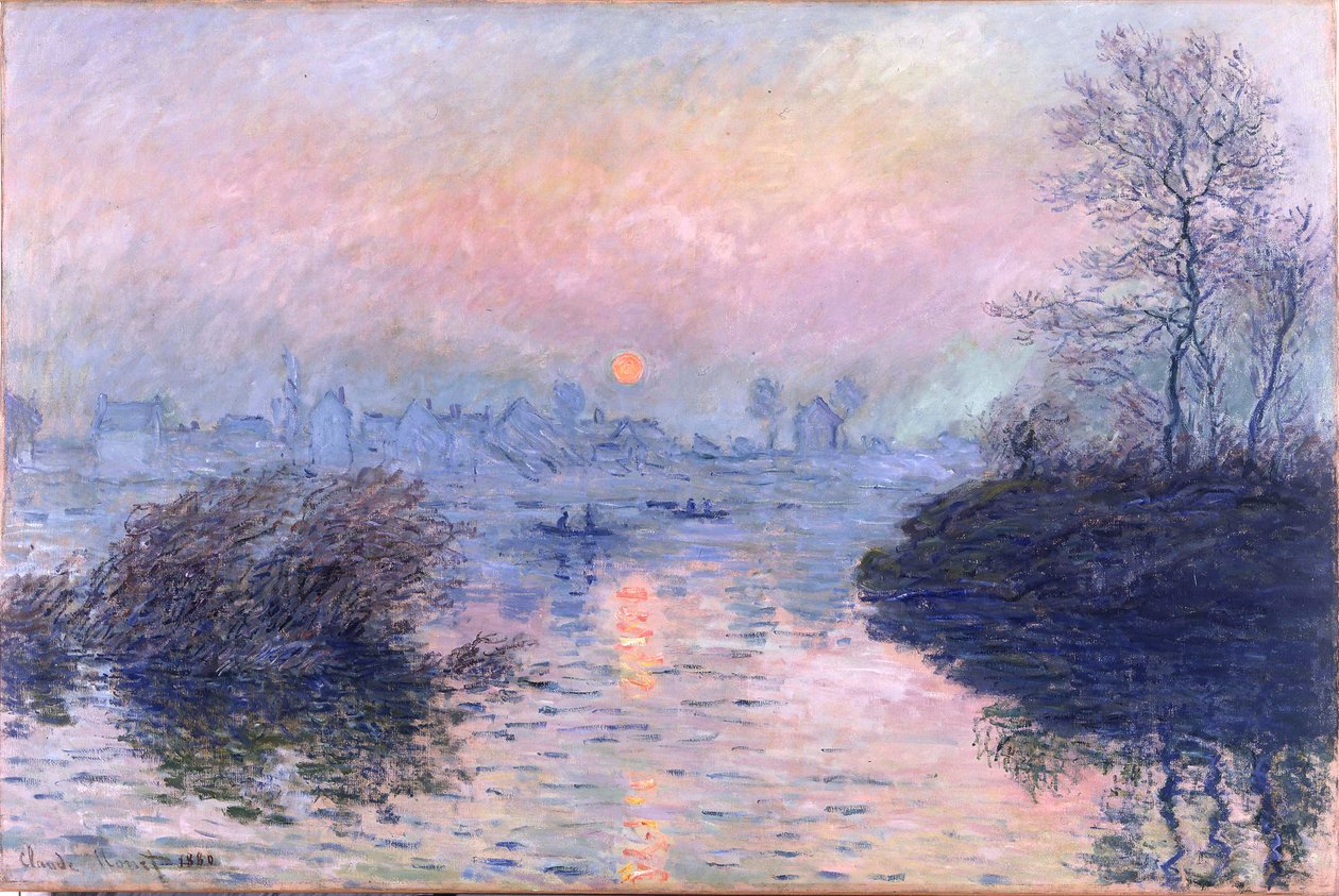 Naplemente a Szajnán, Lavacourt, téli hatás alkotó: Claude Monet