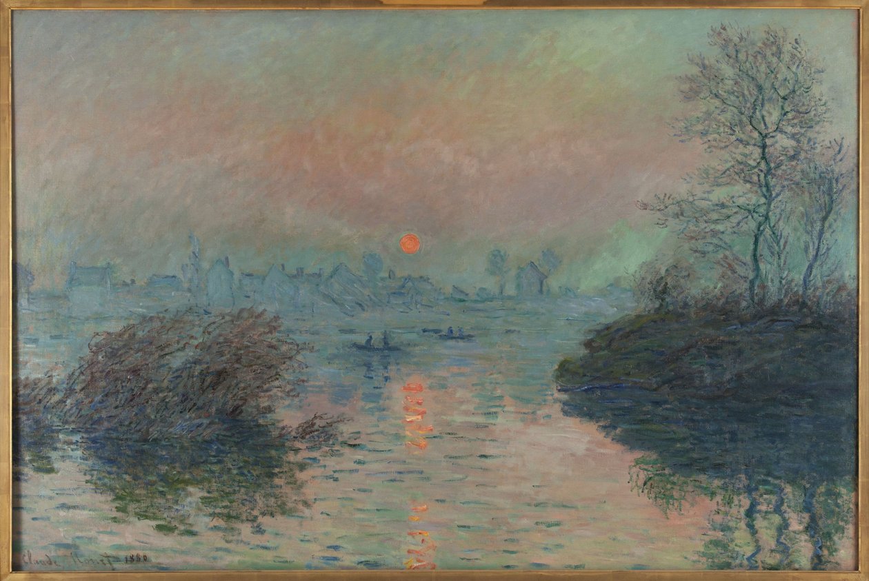 Naplemente a Szajnán Lavacourt-nál, téli hatás alkotó: Claude Monet