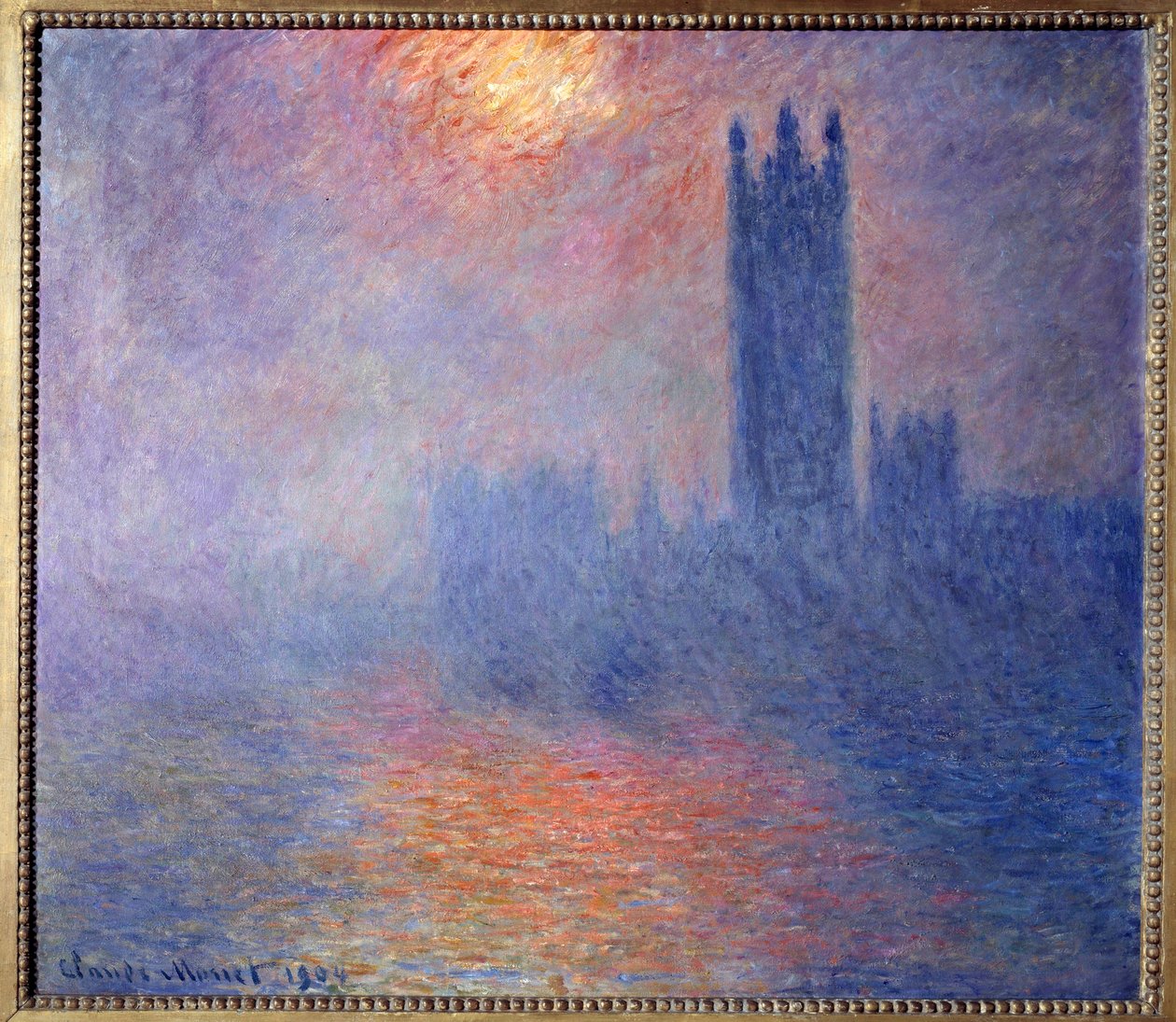 The Houses of Parliament, London, with the sun breaking through the fog alkotó: Claude Monet