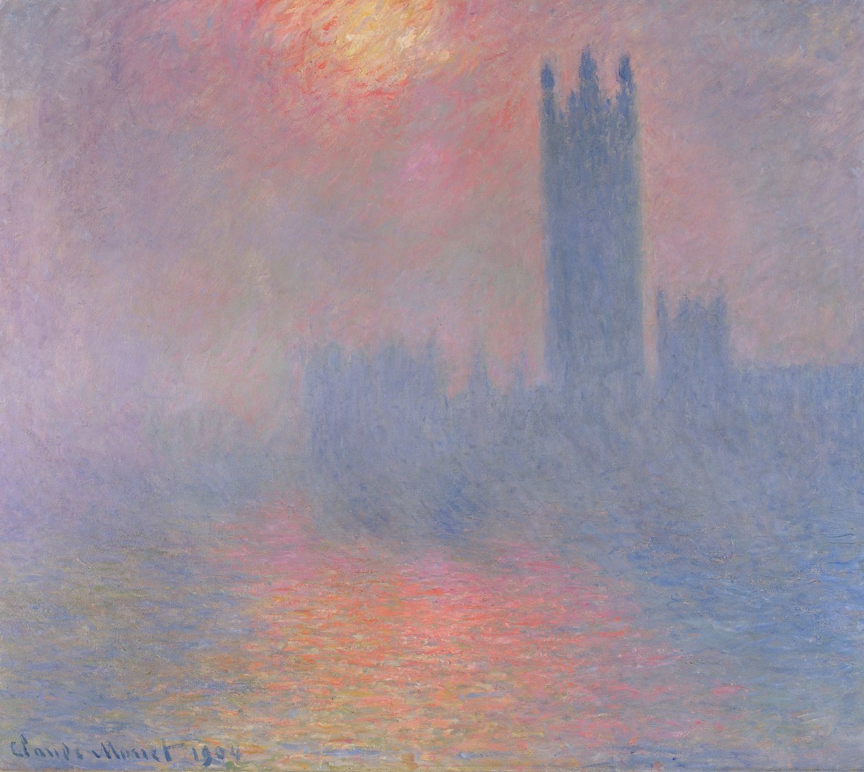 A londoni parlament háza, a nap áttöri a ködöt, 1904 alkotó: Claude Monet