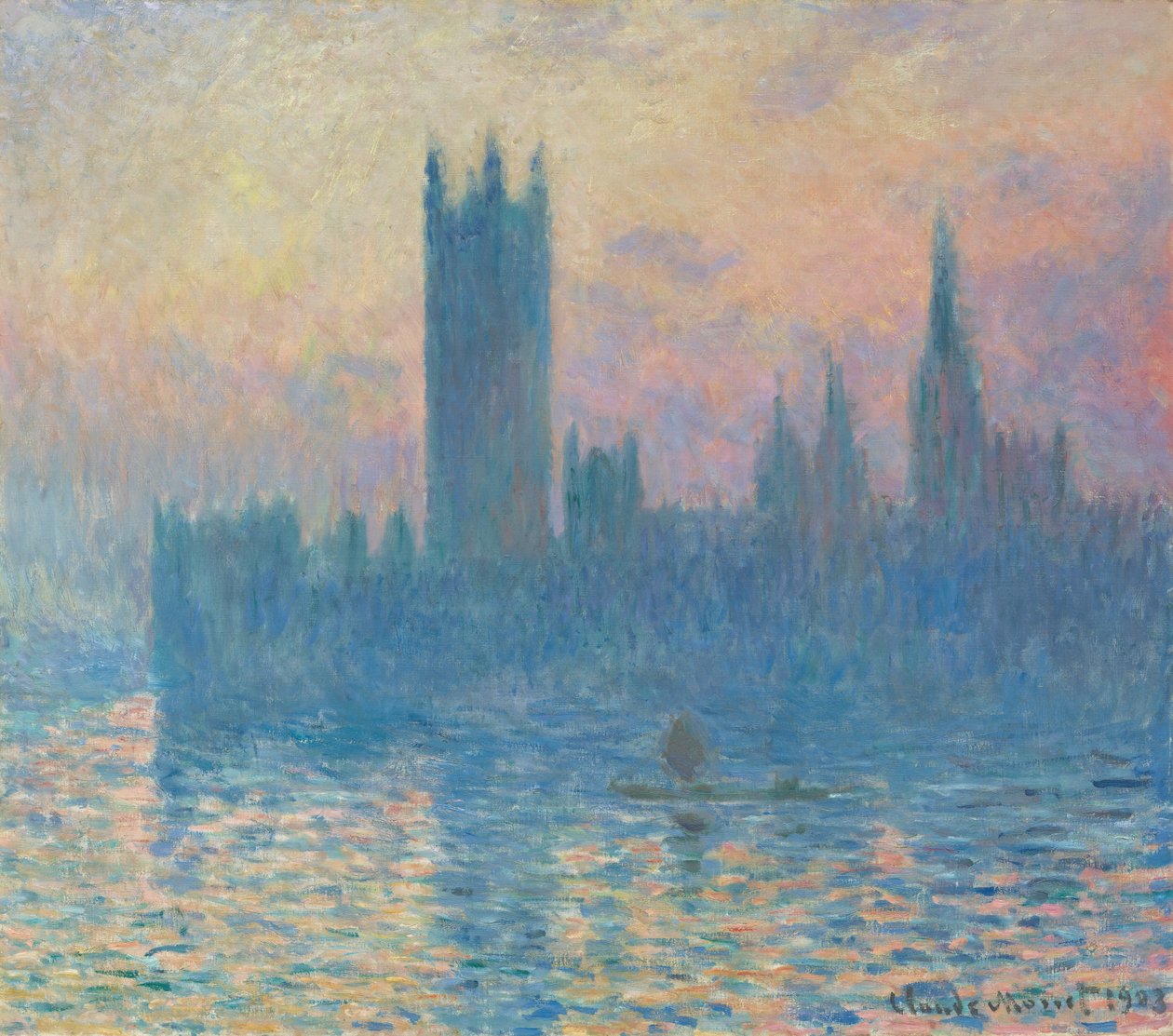 A Parlament háza, naplemente alkotó: Claude Monet