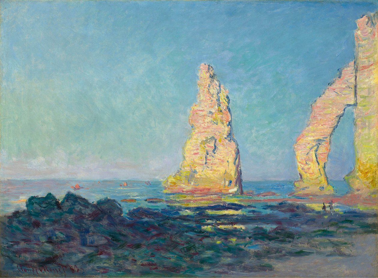A tűszikla Étretatban, apály, 1883. alkotó: Claude Monet