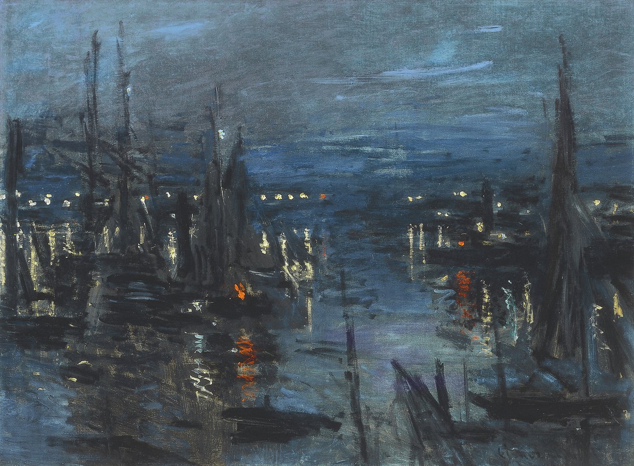 Le Havre kikötője, Éjszakai hatás; Havre kikötője, Éjszakai hatás, 1873 alkotó: Claude Monet