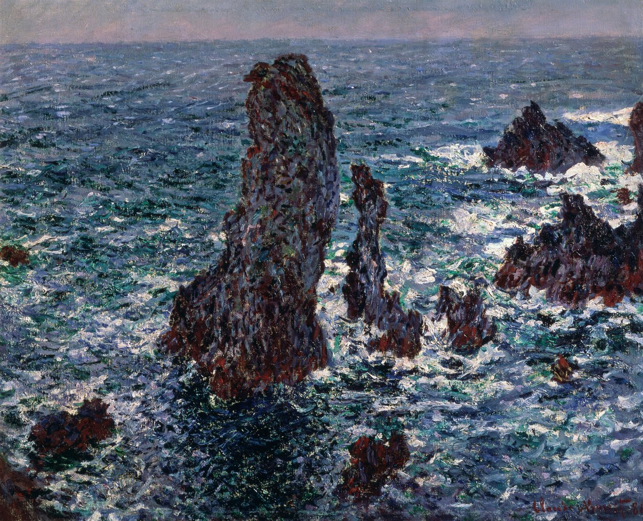A sziklák Port-Coton Belle-Ile piramisaiban, vadtenger, 1886. alkotó: Claude Monet