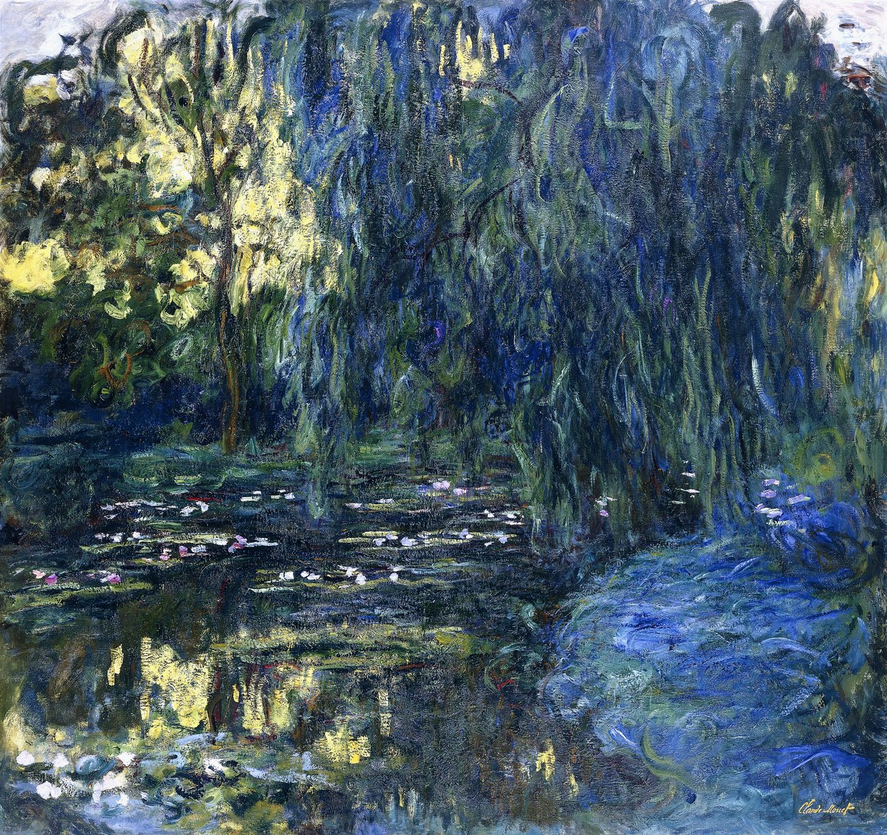Kilátás a liliomtóról Willow-val, 1917-1919 körül alkotó: Claude Monet