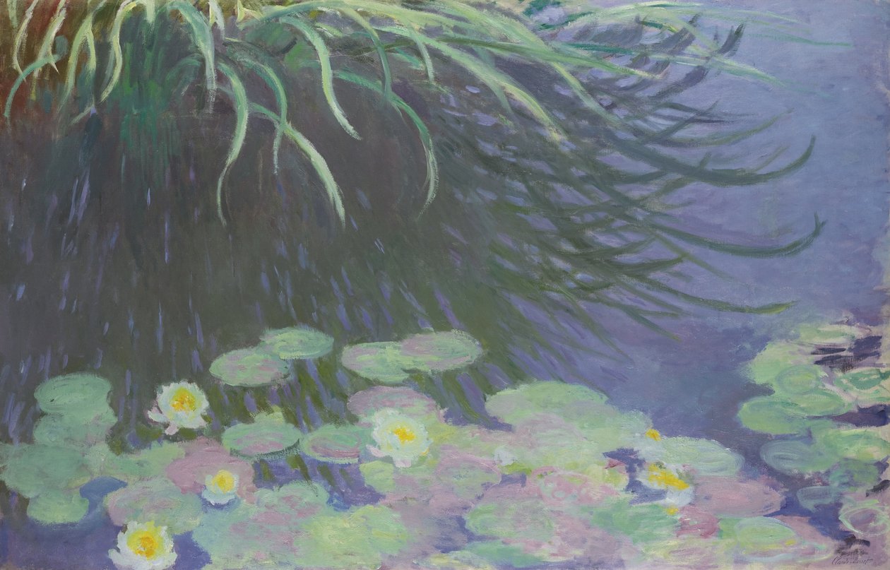 Tavirózsa a magas fű tükörképével, 1914-1917 alkotó: Claude Monet