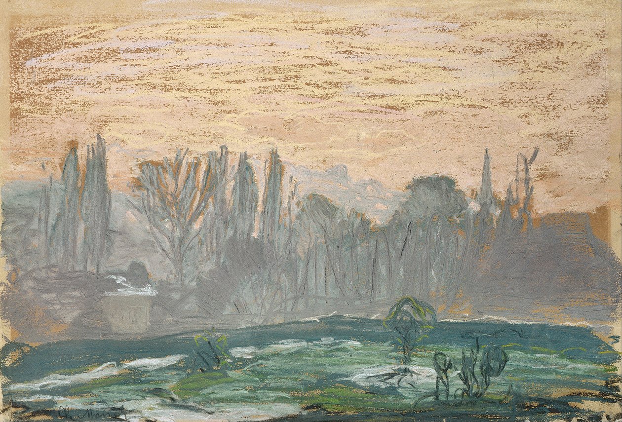 Téli táj esti égbolttal alkotó: Claude Monet