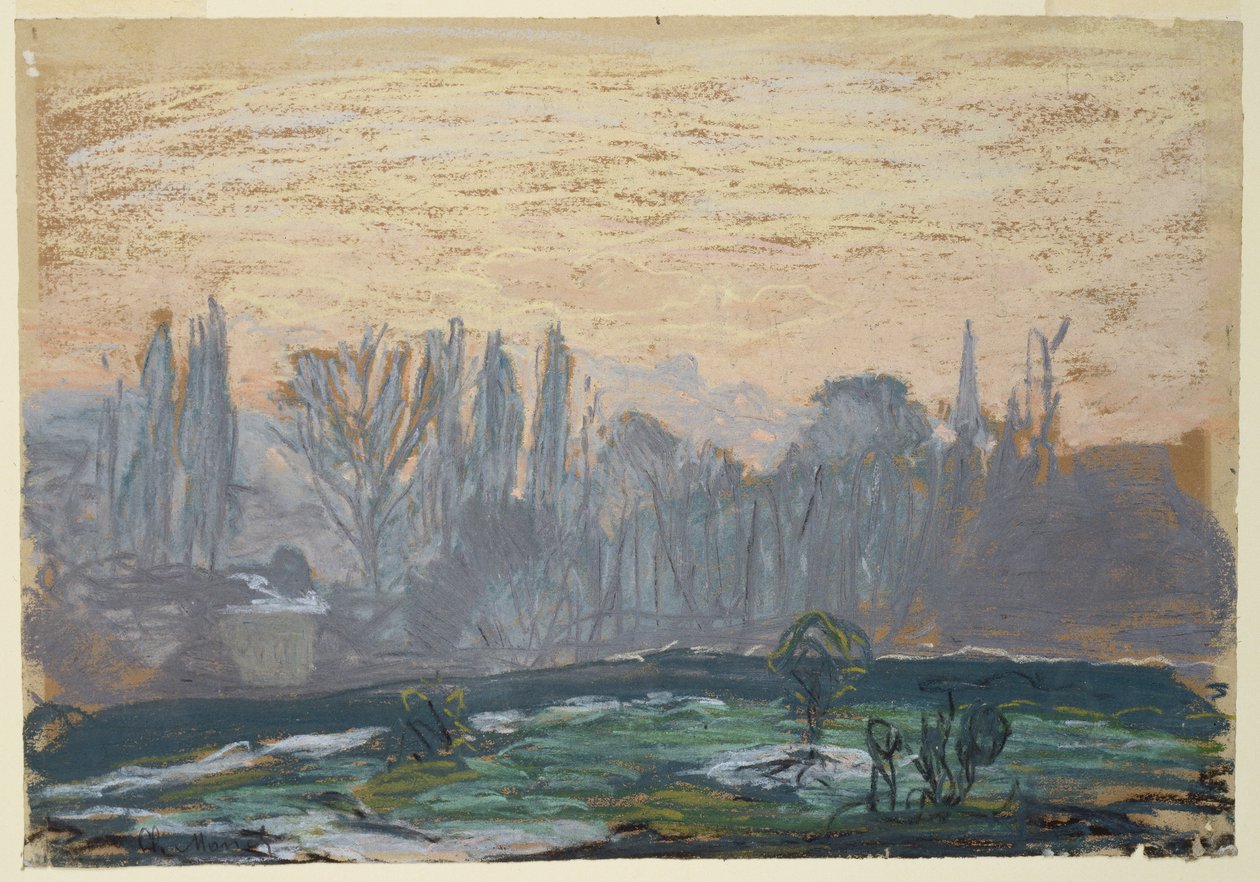 Téli táj esti égbolttal, 1870-80 körül (pasztellkréta, papír) alkotó: Claude Monet