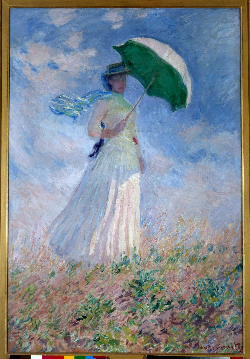 Nő egy napernyővel jobbra fordulva alkotó: Claude Monet
