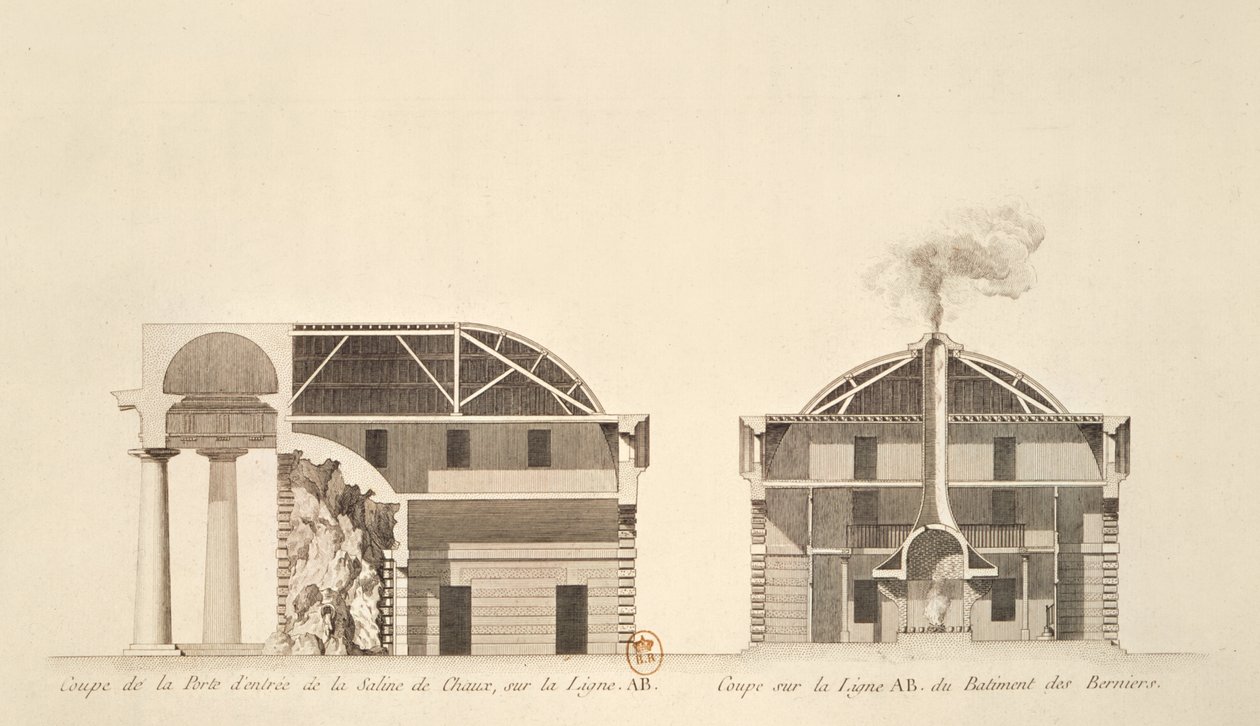 A sóművek bejáratának keresztmetszete az ideális Chaux városában, 1801 körül alkotó: Claude Nicolas Ledoux