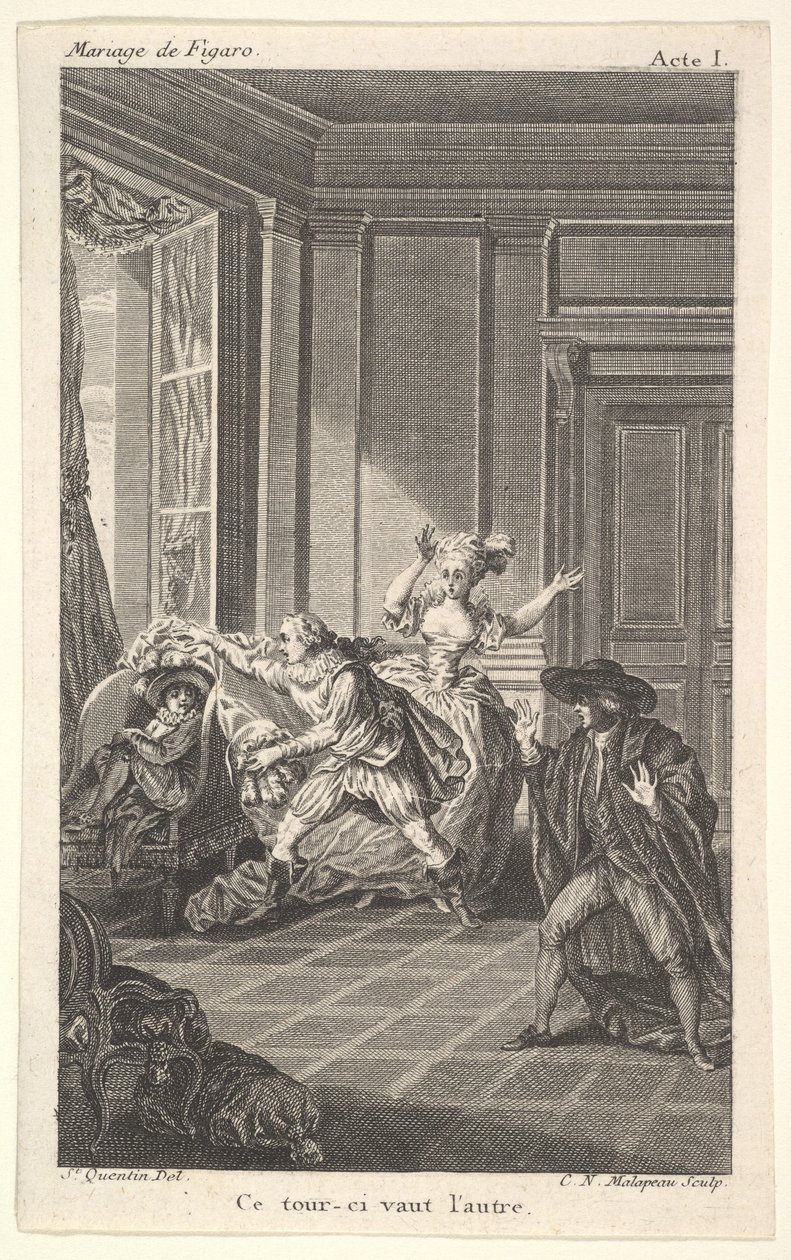 Egy székbe gömbölyödő férfi egy másik férfira néz, aki balról közeledik hozzá, kb. 1784. alkotó: Claude Nicolas Malapeau