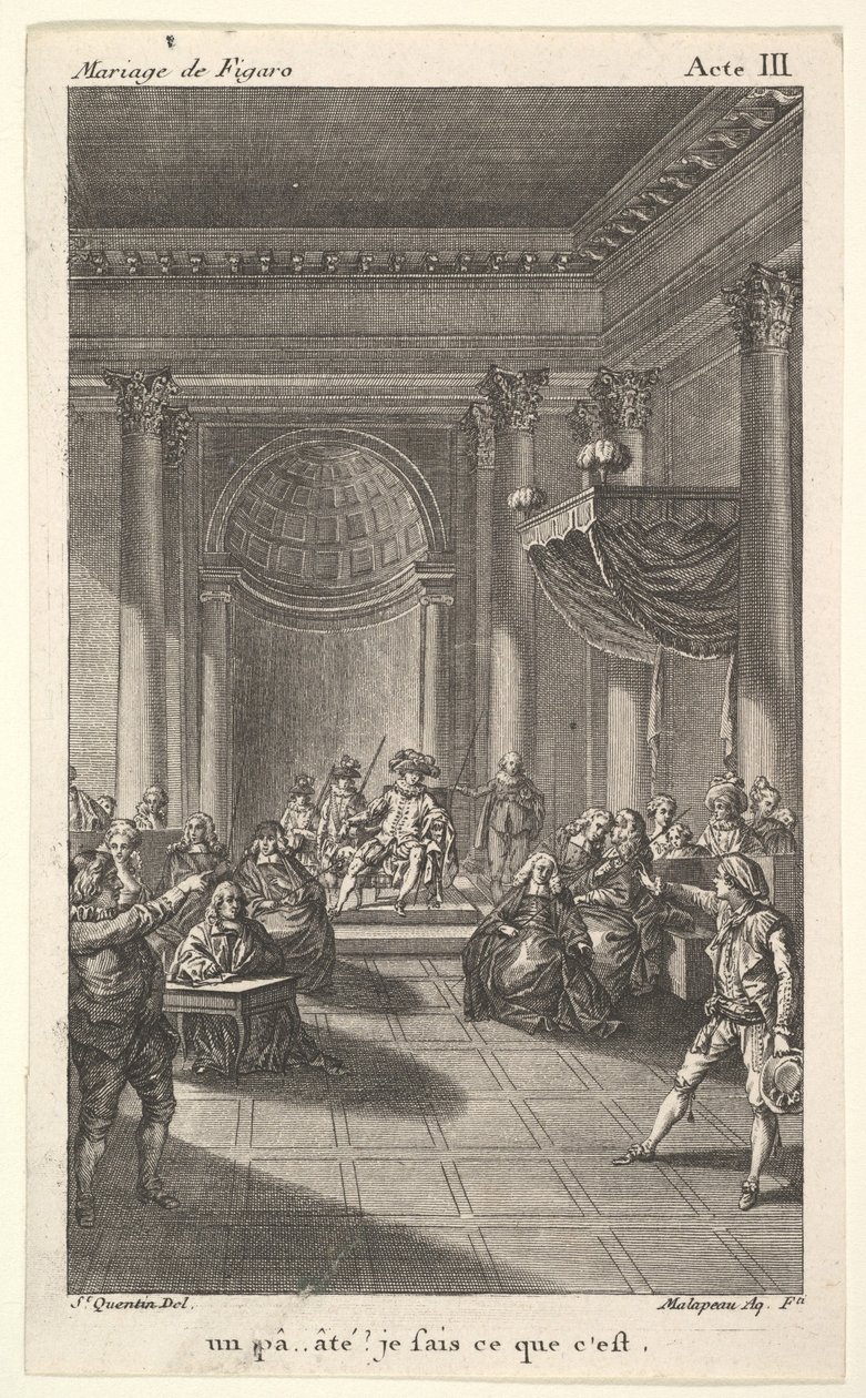 Egy lépcsős emelvényen széken ülő férfi hallgatóságot tart, két mutató férfi áll..., kb. 1784. alkotó: Claude Nicolas Malapeau