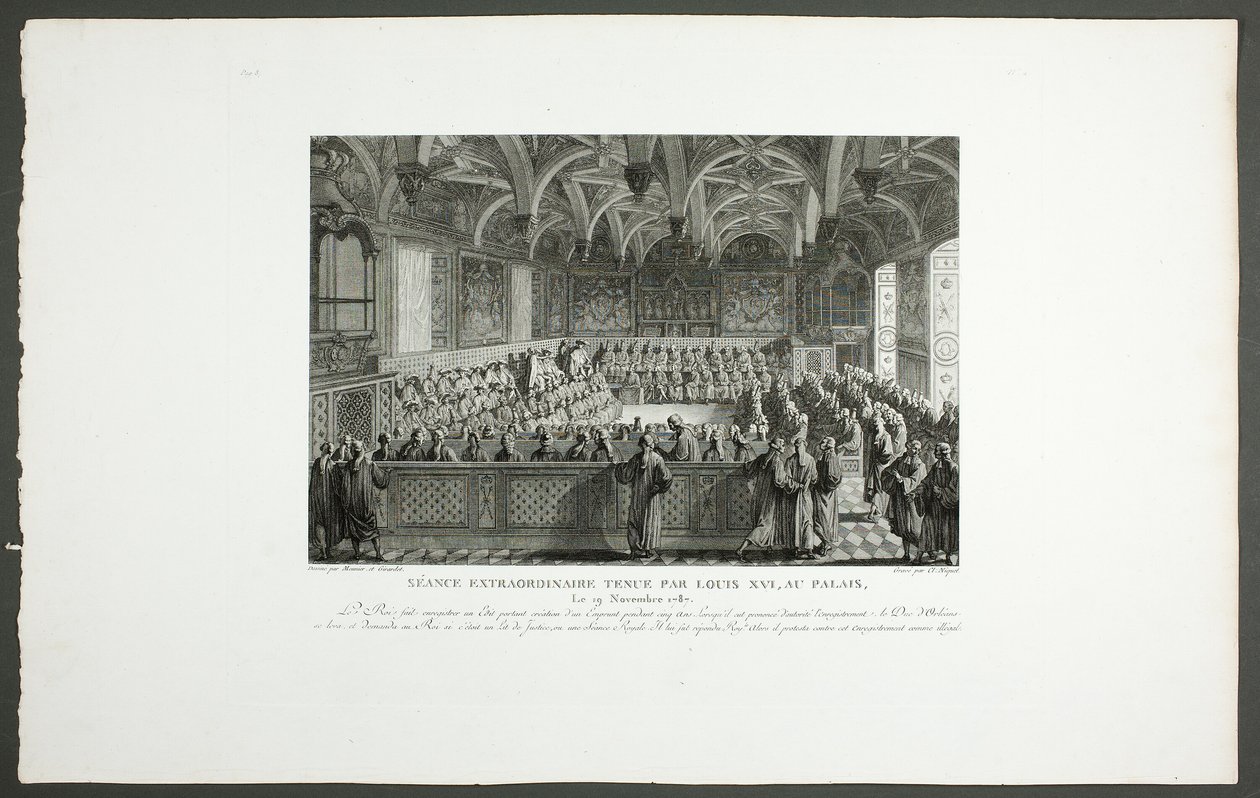 XVI. Lajos által a palotában tartott rendkívüli ülésszak, a Tableaux historiques de la Révolution française sorozatból alkotó: Claude Niquet