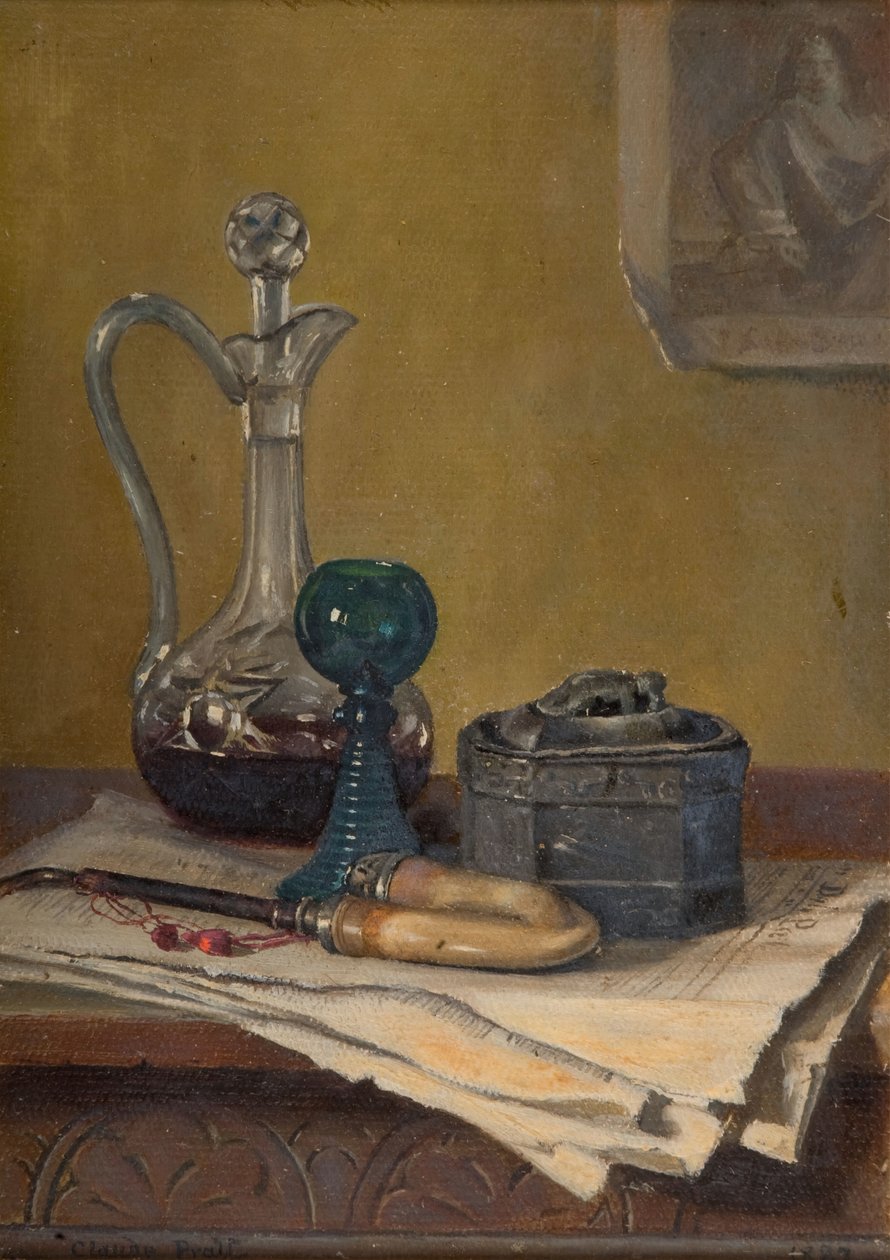 Csendélet újságból, pipából, kancsóból és korsóból, 1887. alkotó: Claude Pratt