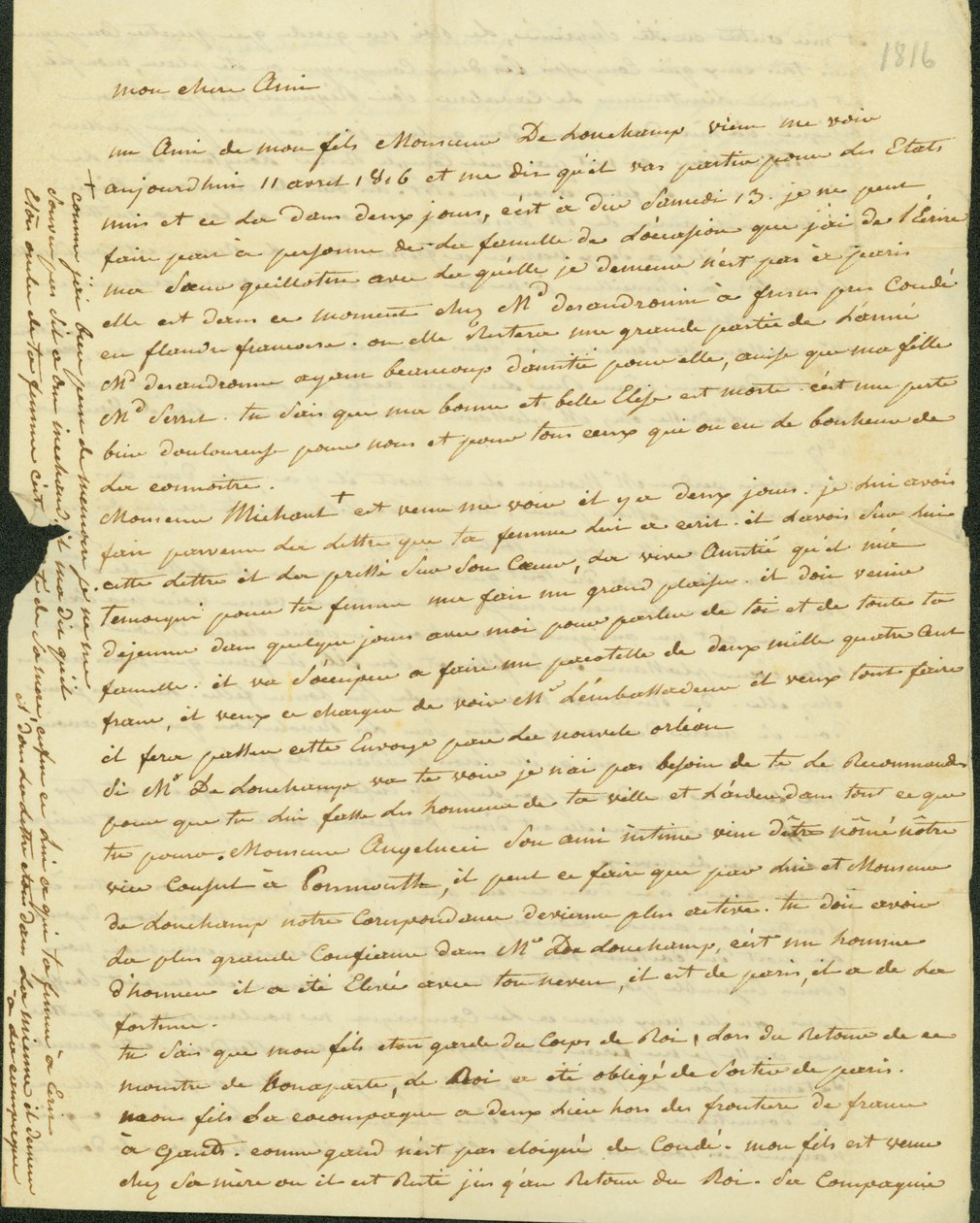 Levele Antoine Saugrainnek testvérétől, 1816 alkotó: Claude Saugrain