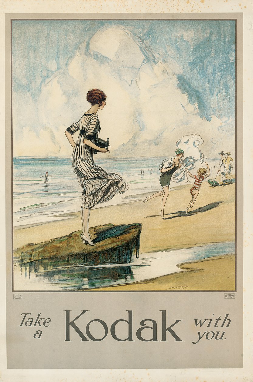 „Take a Kodak with you”, a Kodak reklámplakátja, 1910 körül (színes litográfia) alkotó: Claude Shepperson