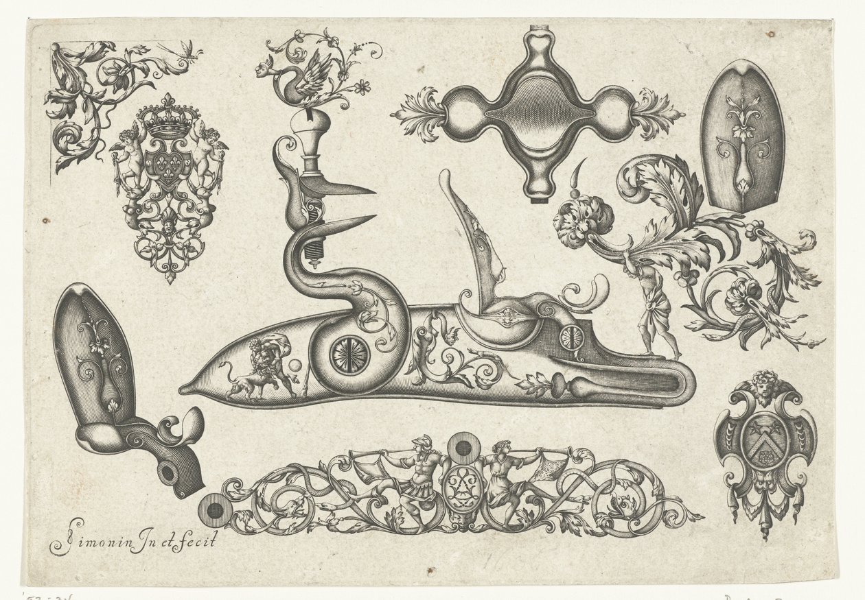 Tíz motívum Plusieurs pieces et ornaments Darquebuzerie (sorozat címe) alkotó: Claude Simonin