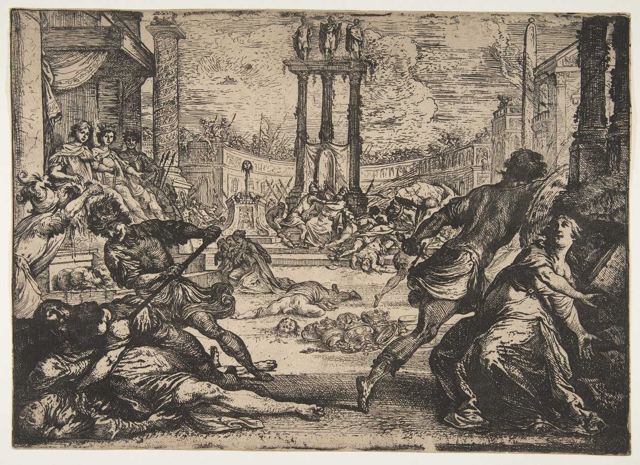 A Triumvirátus által elkövetett mészárlás, kb. 1624. alkotó: Claude Vignon