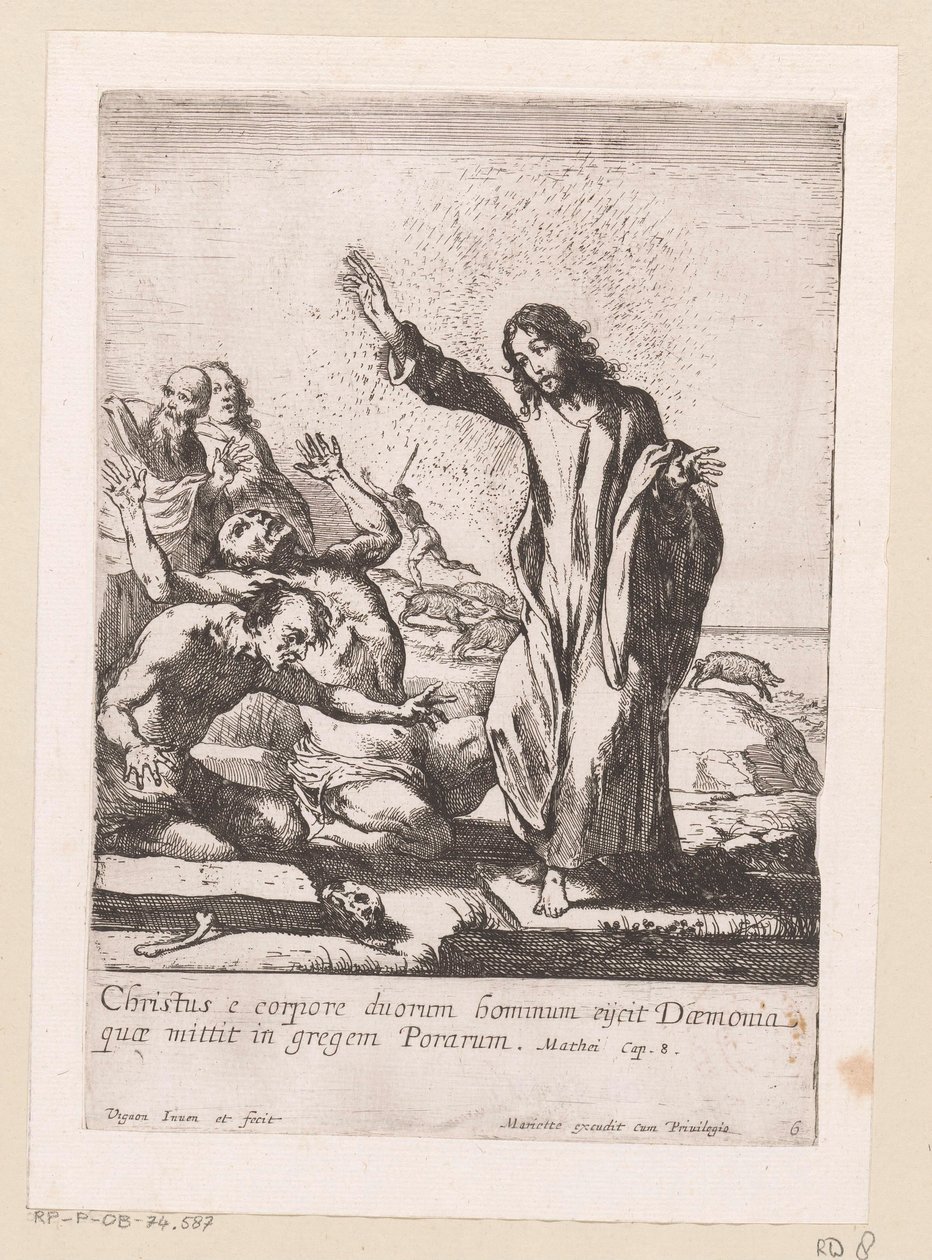 Krisztus megvált két megszállottat a démonoktól Miracula Domini Nostri Jesu Christi (sorozat címe) Krisztus csodái (sorozat címe) alkotó: Claude Vignon