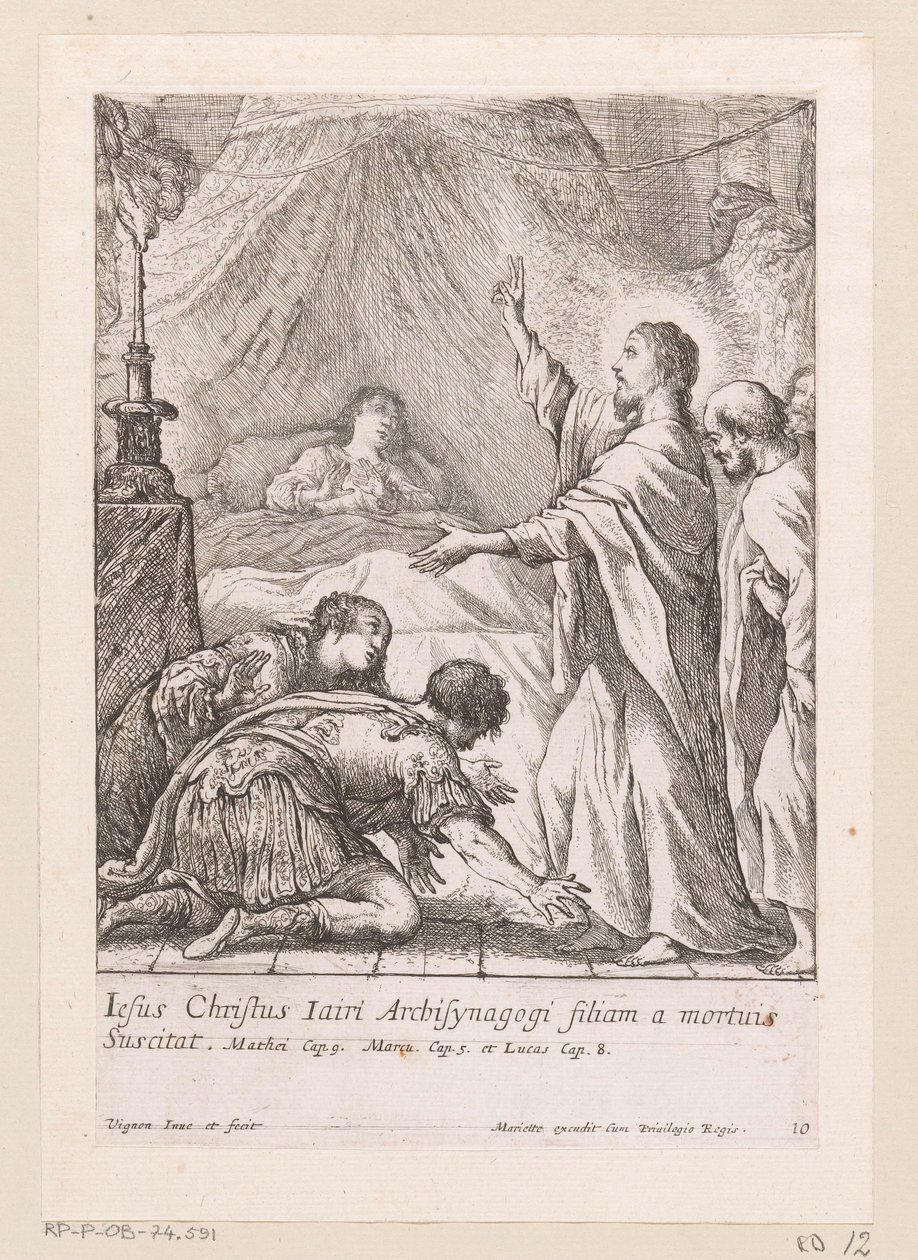 Krisztus felneveli Jairus lányát Miracula Domini Nostri Jesu Christi (sorozat címe) Krisztus csodái (sorozat címe) alkotó: Claude Vignon