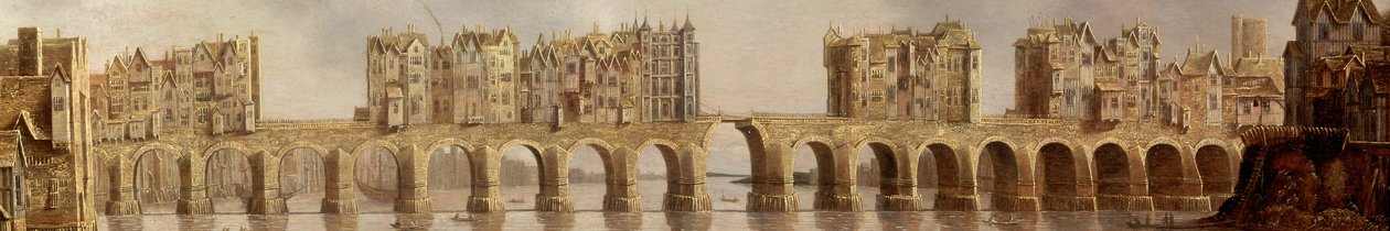 Részlet a régi londoni hídról az 1632-es olajfestményen, kilátással a London Bridge-re alkotó: Claude de Jongh